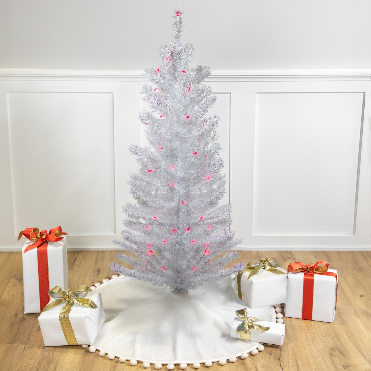 Northlight 4' Pre-lit White Iridescent Pine Artificial Christmas Tree - Pink Lights